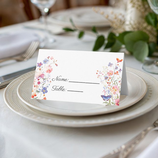 Elegant Colorful Wildflower Name Place Card (Colorful wildflowers mother's day brunch celebration place card)