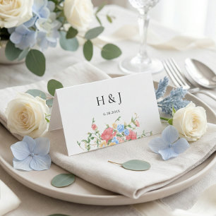 Elegant Colorful Wildflower Wedding Place Card