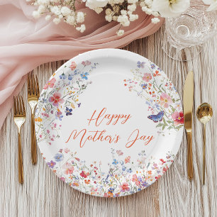 Elegant Colorful Wildflowers Happy Mother's Day Paper Plate