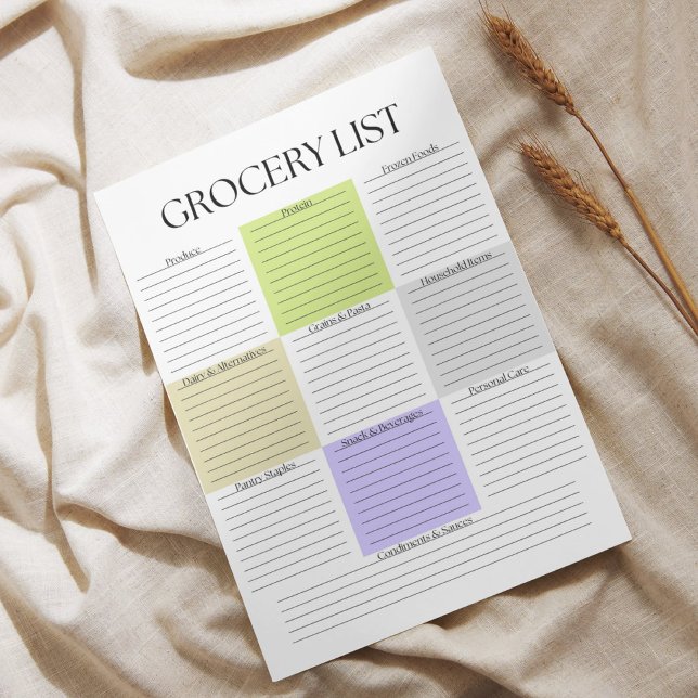 Elegant Colour Block Grocery List Notepad (Creator Uploaded)
