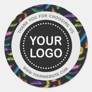 Elegant Coloured Feathers Your Logo Slogan Classic Round Sticker
