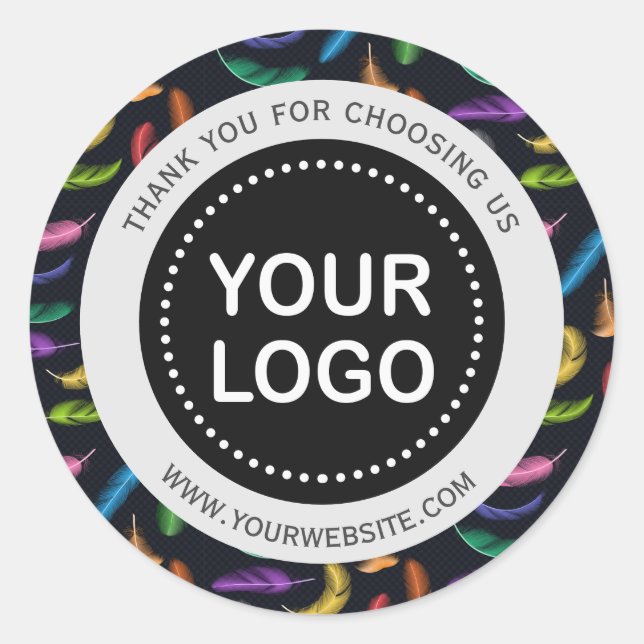 Elegant Coloured Feathers Your Logo Slogan  Classic Round Sticker (Front)