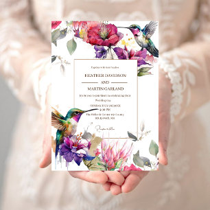 Elegant Coloured Flower Floral Two Birds Wedding Invitation