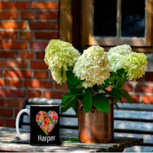 Elegant coloured heart black Two-Tone Coffee Mug