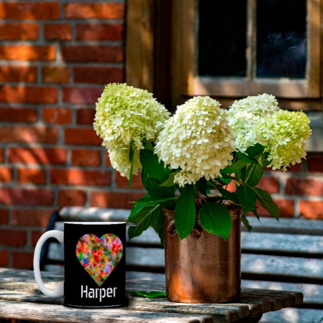 Elegant coloured heart black Two-Tone Coffee Mug (Creator Uploaded)