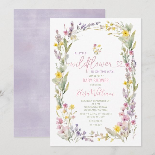 Elegant Colourful A Little Wildflower Baby Shower Invitation (Front/Back)