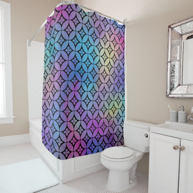 Elegant Colourful Abstract Floral Circles Pattern Shower Curtain (In Situ)