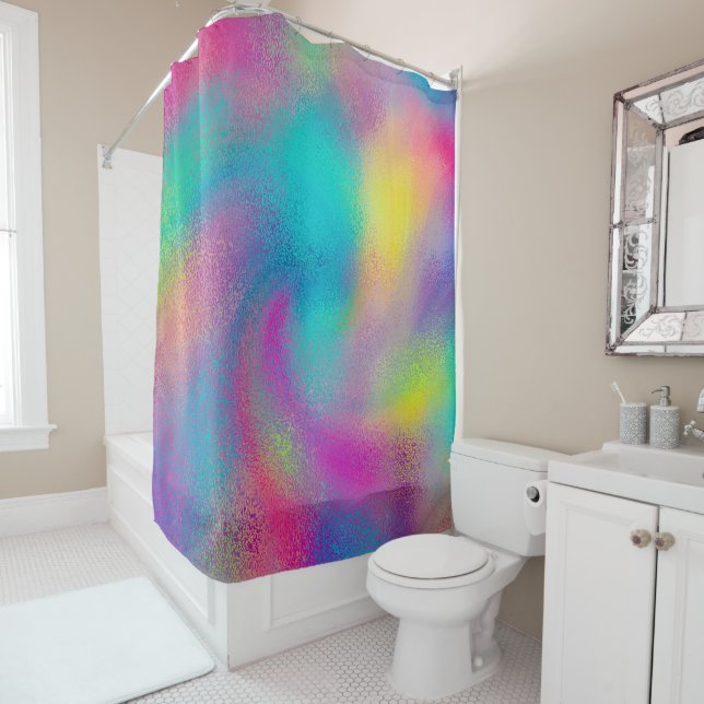 Elegant Colourful Abstract Rainbow Glitter Artwork Shower Curtain (In Situ)