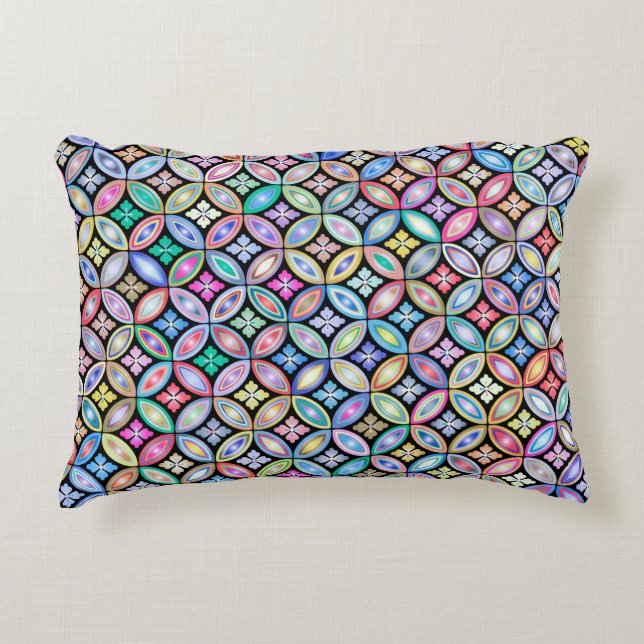 Elegant Colourful Abstract Stained Glass Pattern Decorative Cushion (Front)