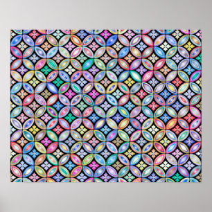 Elegant Colourful Abstract Stained Glass Pattern Poster