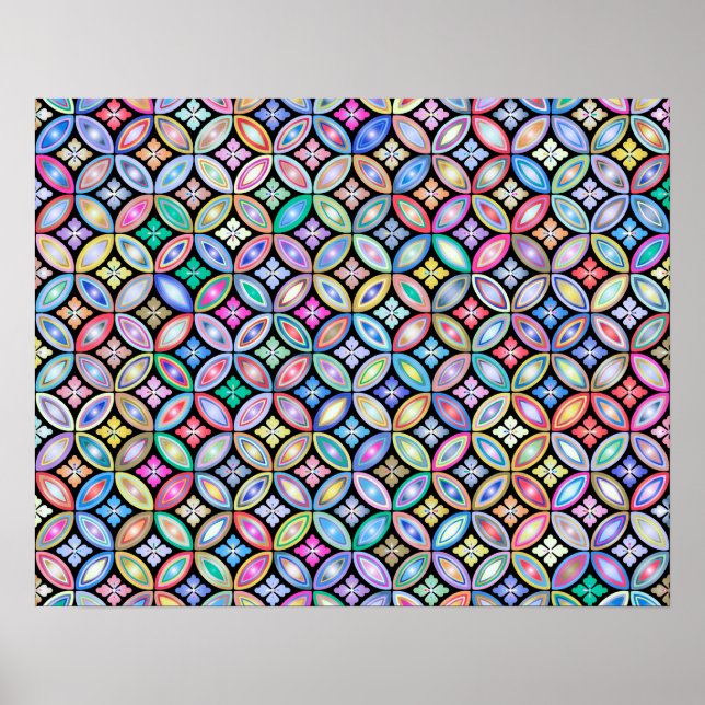 Elegant Colourful Abstract Stained Glass Pattern Poster (Front)