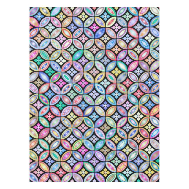 Elegant Colourful Abstract Stained Glass Pattern Tablecloth (Front)