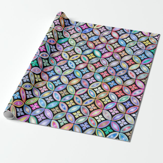 Elegant Colourful Abstract Stained Glass Pattern Wrapping Paper (Unrolled)