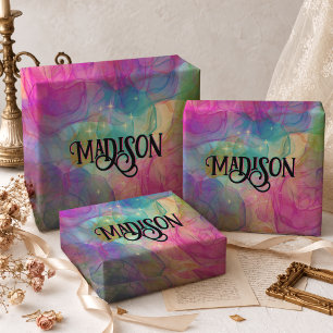 Elegant Colourful Alcohol Ink Marble Monogram Wrapping Paper Sheet