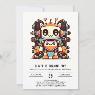 Elegant Colourful Antique Robot Birthday Invitation
