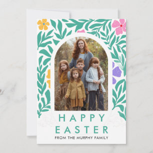 Elegant Colourful Arch Floral Easter Family Photo Holiday Card