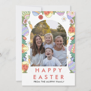 Elegant Colourful Arch Floral Easter Family Photo Holiday Card
