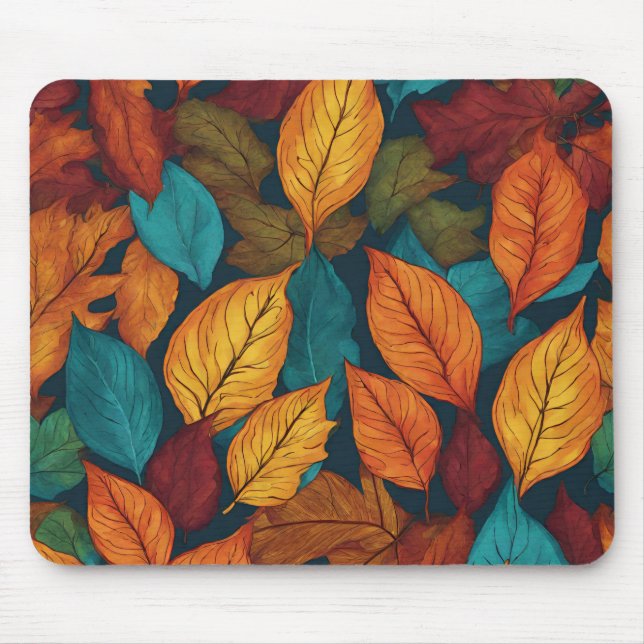 Elegant Colourful Autumn Leaves Fall Nature Patter Mouse Mat (Front)