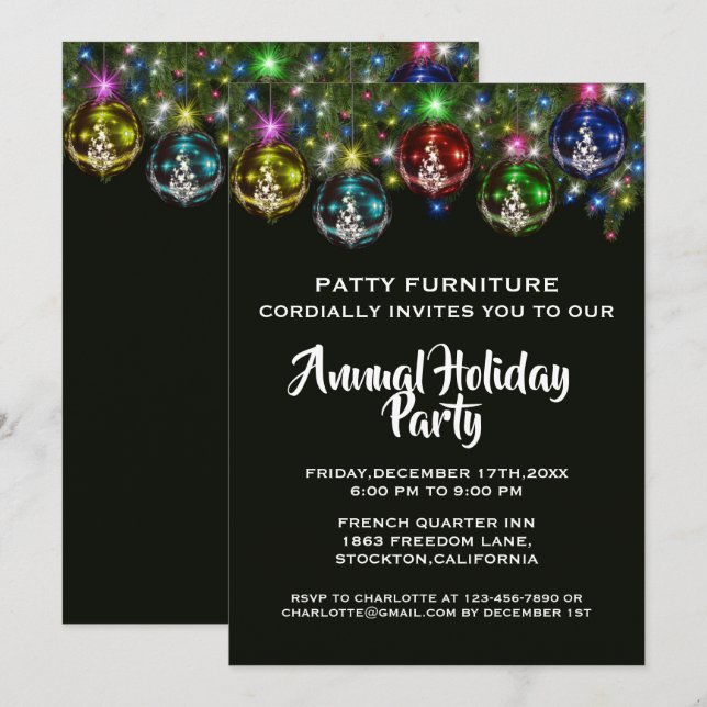 Elegant Colourful Bauble Corporate Christmas Party Invitation (Front/Back)