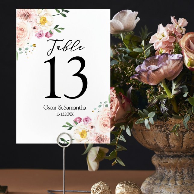 Elegant Colourful Beauty Flowers & Gold Drops Table Number (Creator Uploaded)