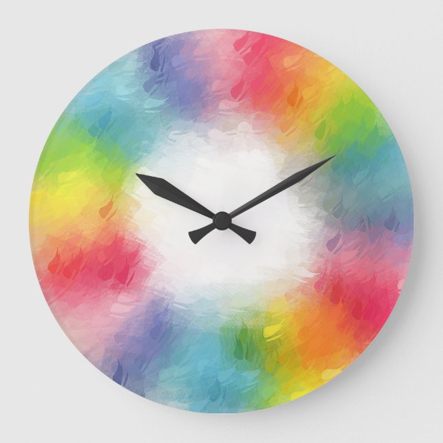 Elegant Colourful Blank Template Abstract Rainbow Large Clock (Front)