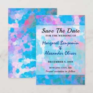 Elegant Colourful Blue Pink Watercolor Wedding Save The Date