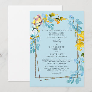 Elegant Colourful Blue & Yellow Floral Wedding Invitation
