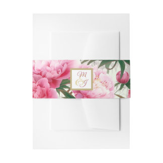 Elegant Colourful Blush Pink Peonies Wedding Invitation Belly Band