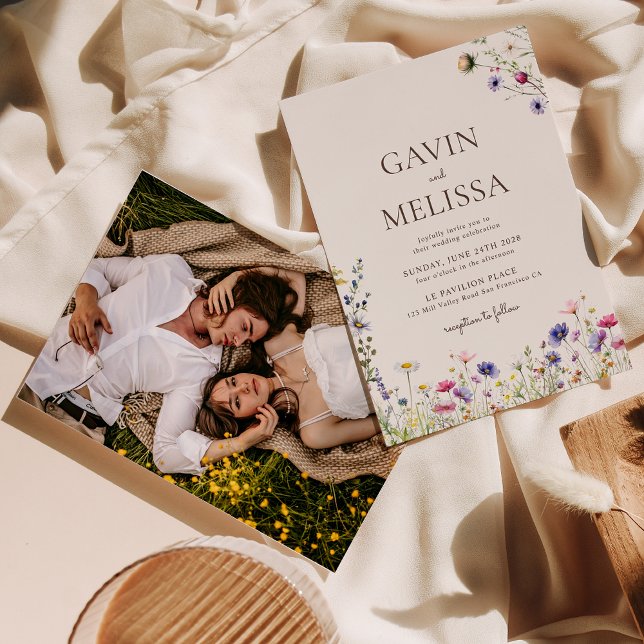 Elegant Colourful Boho Wildflower Photo Wedding Invitation (Creator Uploaded)