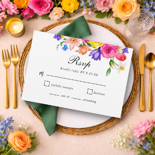 Elegant Colourful Bold Watercolor Floral wedding RSVP Card