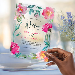 Elegant Colourful Bright Floral Acrylic Wedding Invitations