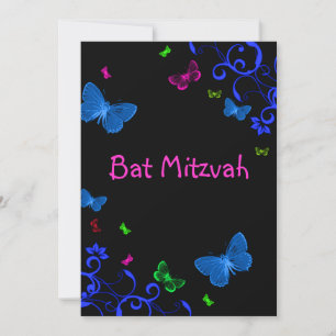 Elegant Colourful Butterflies, Custom Bat Mitzvah Invitation