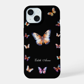 Elegant Colourful Butterflies Custom Monogram iPhone 15 Case