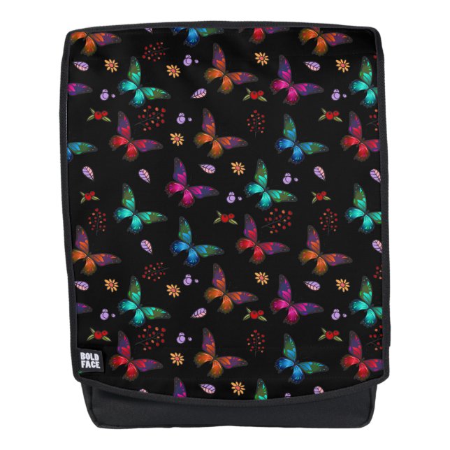Elegant Colourful Butterflies on Black Backpack (Front)