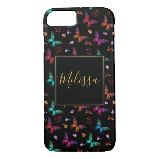 Elegant Colourful Butterflies on Black Case-Mate iPhone Case (Back)