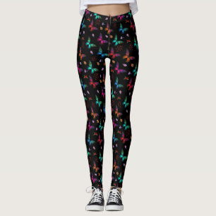 Elegant Colourful Butterflies on Black Leggings
