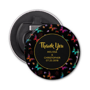 Elegant Colourful Butterflies on Black Thank You Bottle Opener