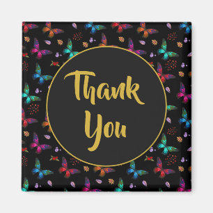 Elegant Colourful Butterflies on Black Thank You Magnet