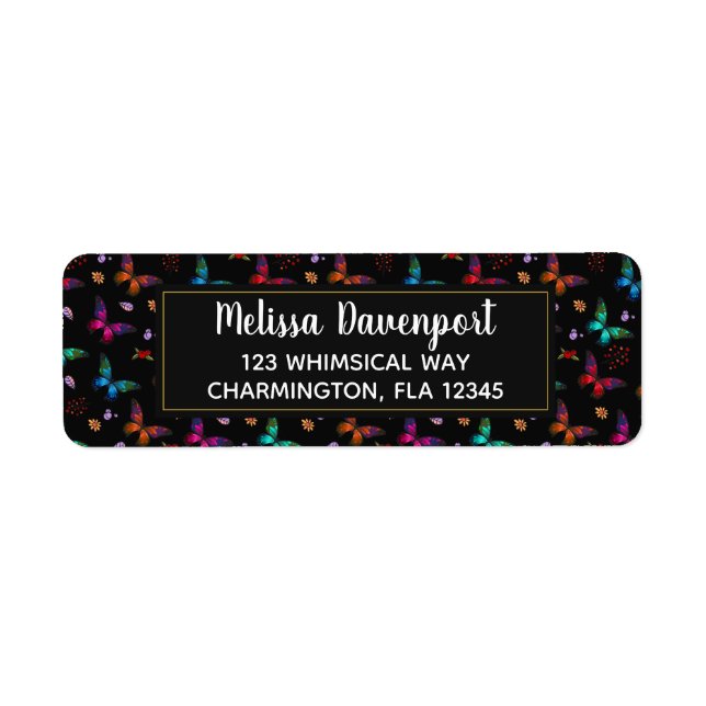 Elegant Colourful Butterflies Pattern on Black (Front)