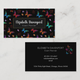 Elegant Colourful Butterflies Pattern on Black Business Card