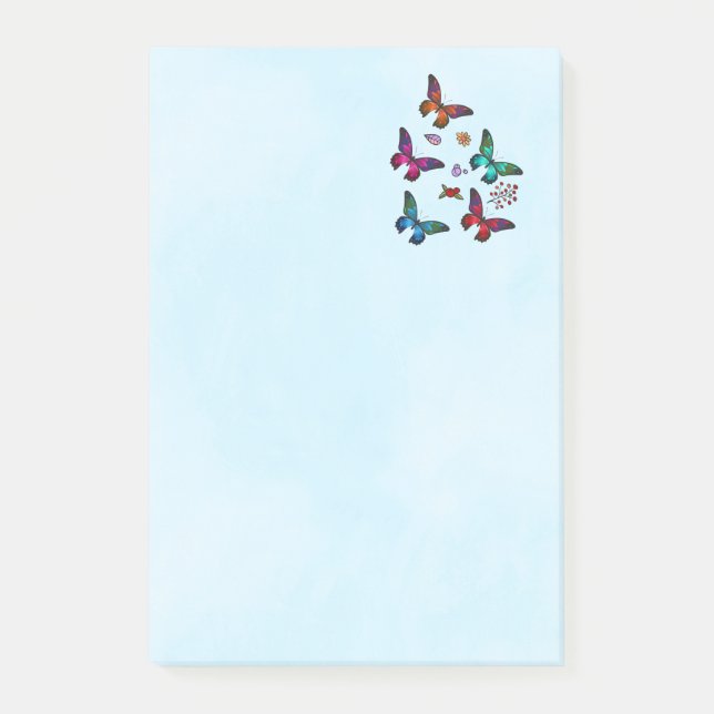 Elegant Colourful Butterflies Pattern on Blue Post-it Notes (Front)