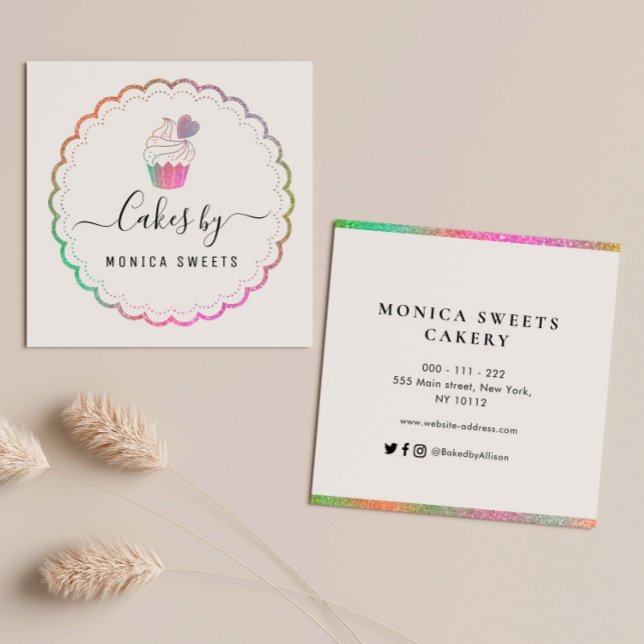 Elegant colourful cakery square business card (Creator Uploaded)