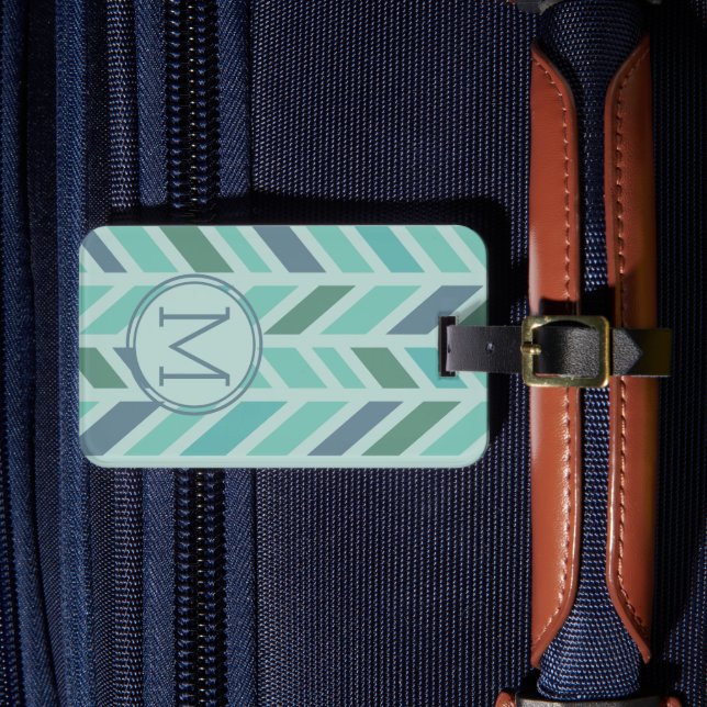 Elegant Colourful Chevron Pattern With Monogram Luggage Tag (Front Insitu 4)