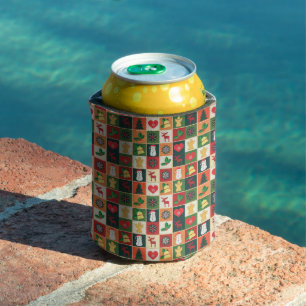 Elegant Colourful Christmas Pattern   Can Cooler
