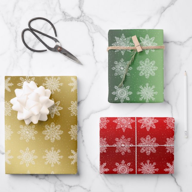 Elegant Colourful Christmas Snowflake Pattern  Wrapping Paper Sheet (Front)