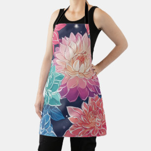 Elegant Colourful Dahlia Flowers on Dark Backgroun Apron