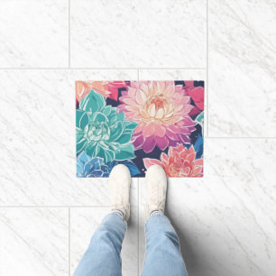 Elegant Colourful Dahlia Flowers on Dark Backgroun Doormat