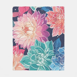 Elegant Colourful Dahlia Flowers on Dark Backgroun Fleece Blanket