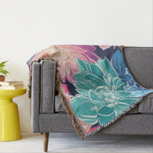 Elegant Colourful Dahlia Flowers on Dark Backgroun Throw Blanket