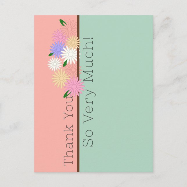Elegant Colourful Daisies Floral Art, Thank You Postcard (Front)